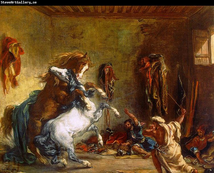 Eugene Delacroix Arab Horses Fighting in a Stable